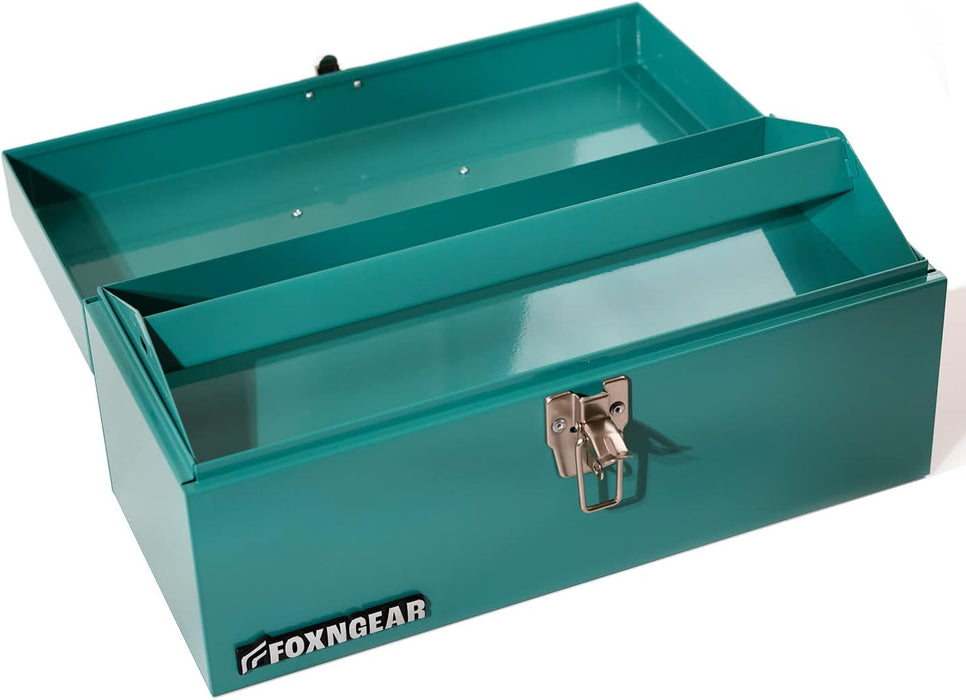 Foxngear Heavy-duty 16" Portable Metal Toolbox with Hand Carry-Teal